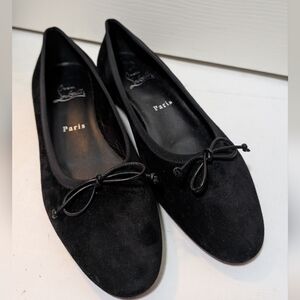 NEW Christian Louboutin Sweetie Jane Flat Black Suede Size 39 Ballerina Bow